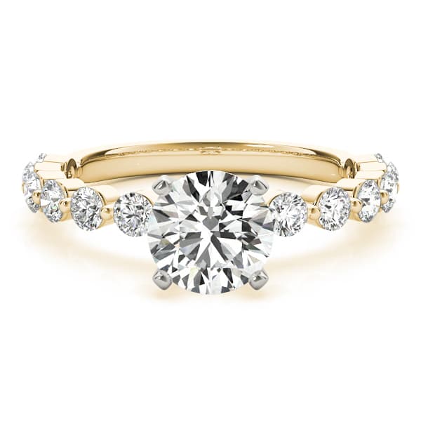 Single Shared Prong Engagement Ring, style 51101, Angle view in yellow gold