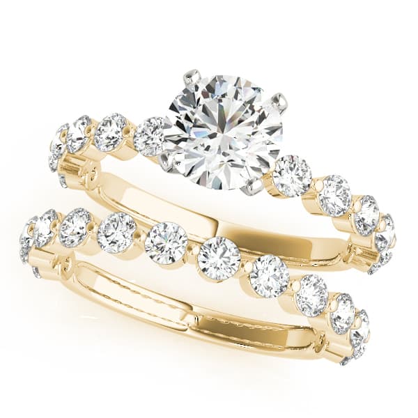 Single Shared Prong Engagement Ring, style 51101, On hand view in yellow gold