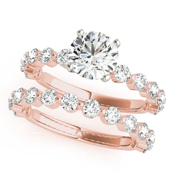 Single Shared Prong Engagement Ring, style 51101, On hand view in rose gold