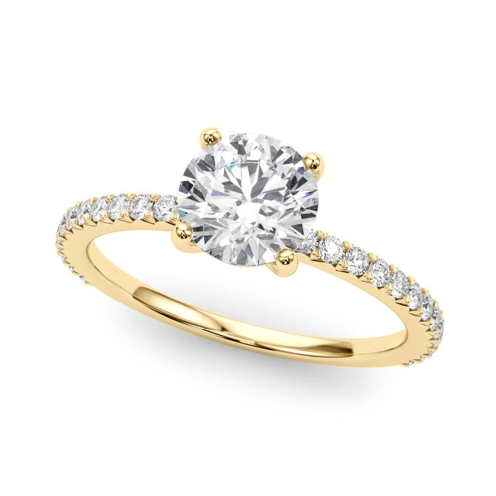 Single Row Round Engagement Ring, style 51102, Front view in yellow gold