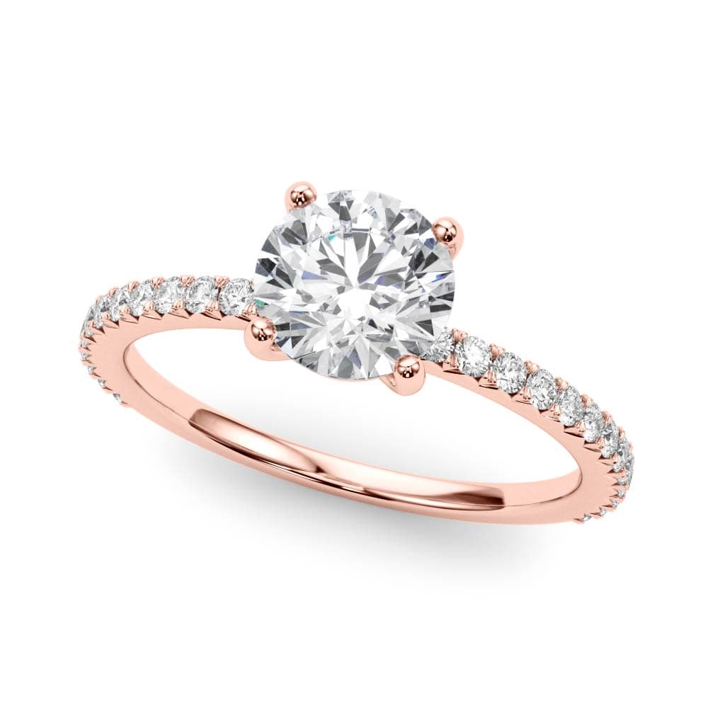 Single Row Round Engagement Ring, style 51102, Front view in rose gold