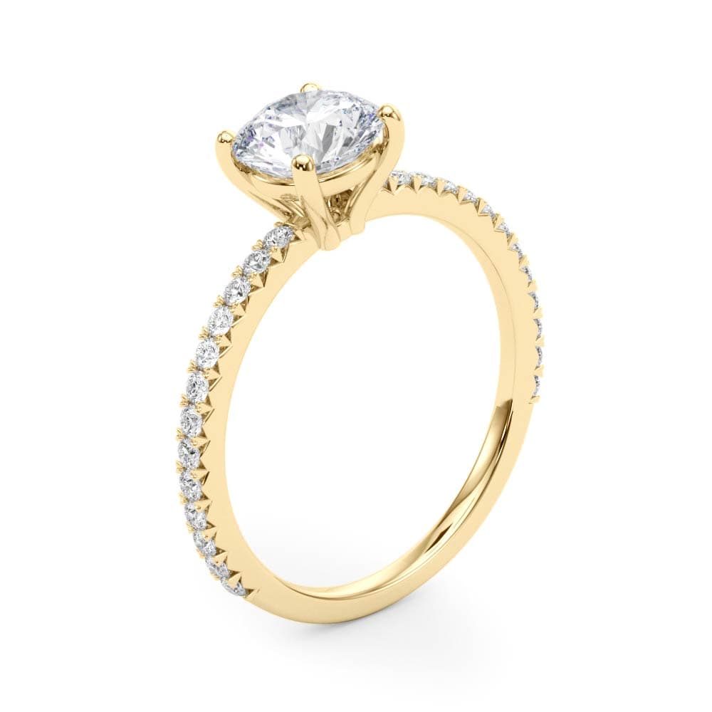Single Row Round Engagement Ring, style 51102, Angle view in yellow gold