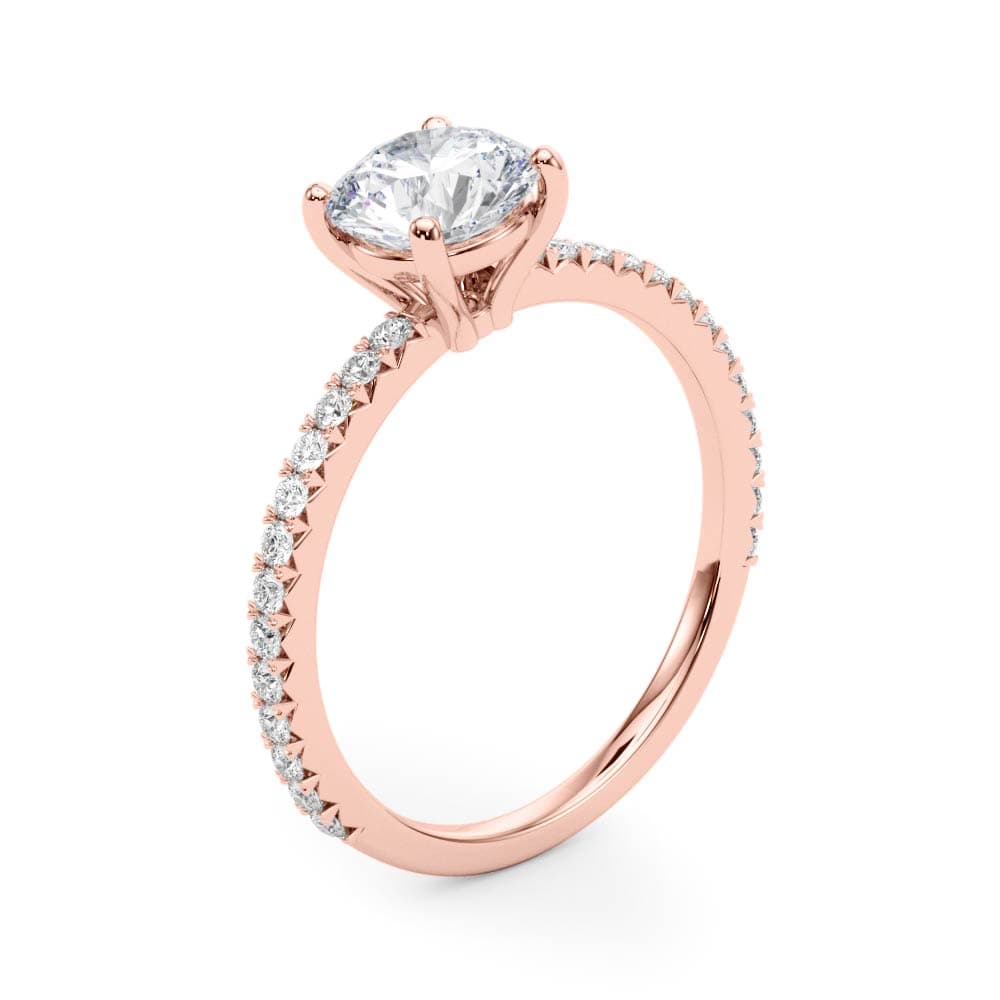 Single Row Round Engagement Ring, style 51102, Angle view in rose gold