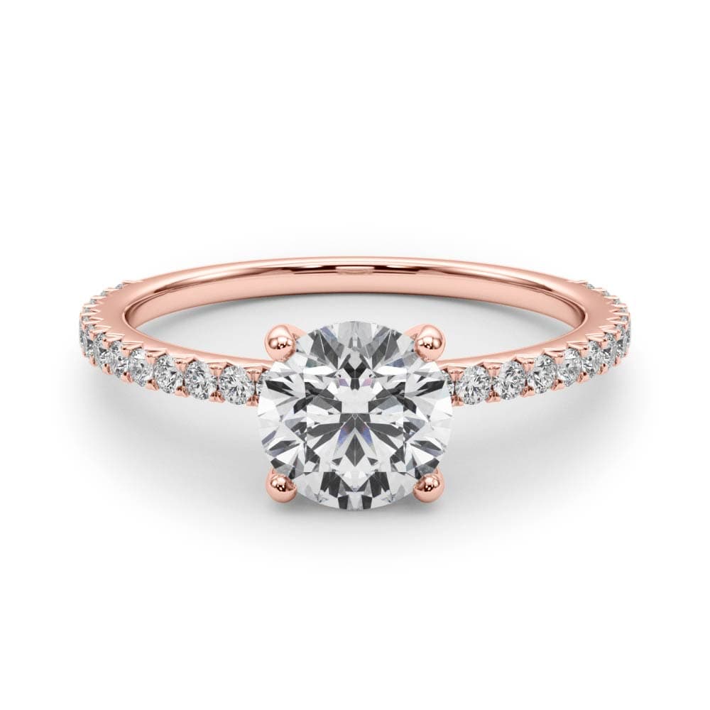 Single Row Round Engagement Ring, style 51102, On hand view in rose gold