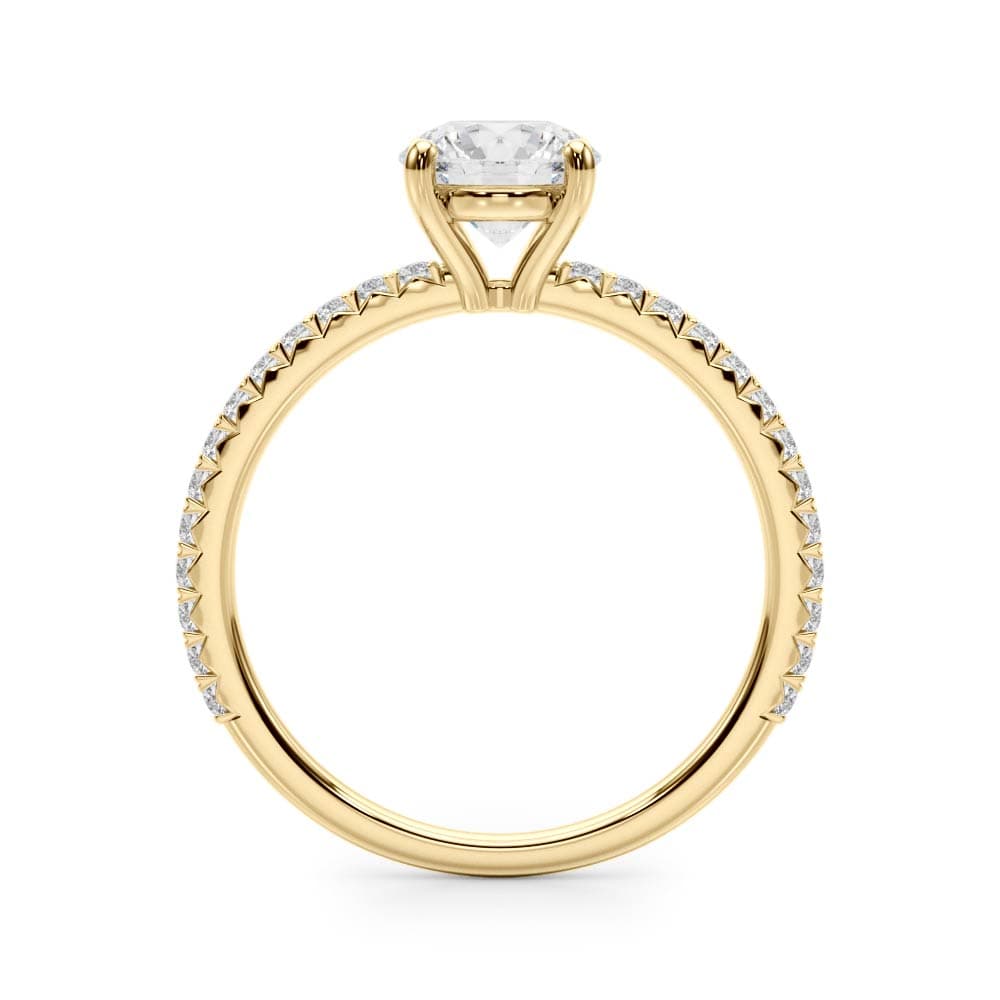 Single Row Round Engagement Ring, style 51102, Side view in yellow gold