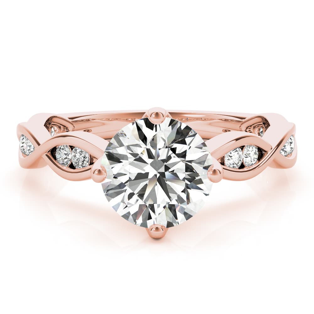 Twisted Shank Engagement Ring, style 51105, Top view in rose gold