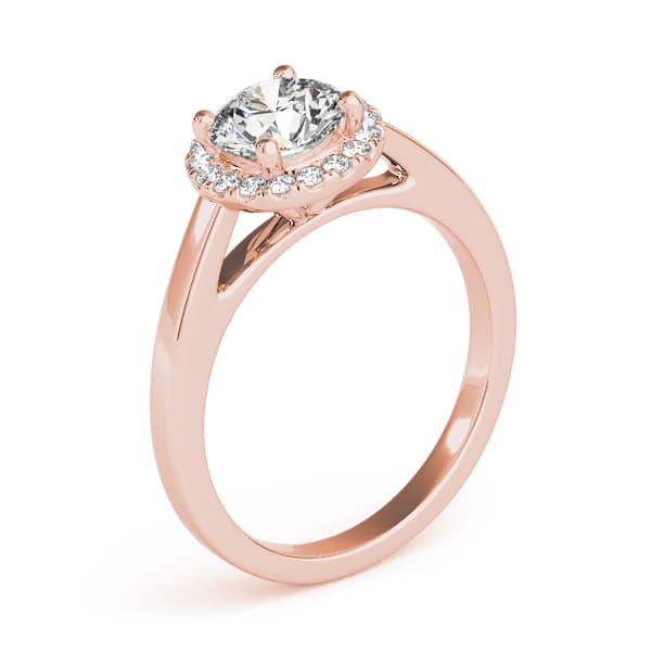 Round Halo Engagement Ring, style 51106, Angle view in rose gold