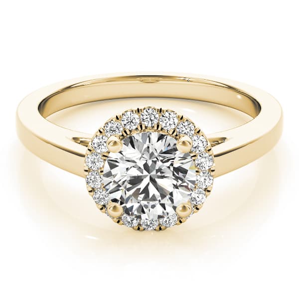 Round Halo Engagement Ring, style 51106, On hand view in yellow gold