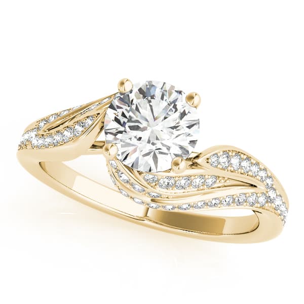 Bypass Swirled Round Engagement Ring, style 51107, Front view in yellow gold