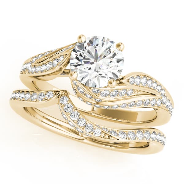 Bypass Swirled Round Engagement Ring, style 51107, On hand view in yellow gold