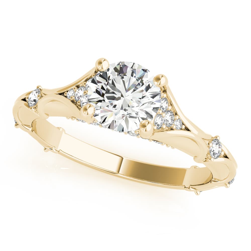 Vintage Hidden Halo Cluster Sides Engagement Ring, style 51108, Front view in yellow gold