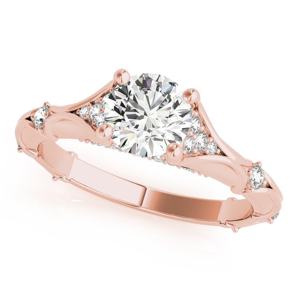 Vintage Hidden Halo Cluster Sides Engagement Ring, style 51108, Front view in rose gold