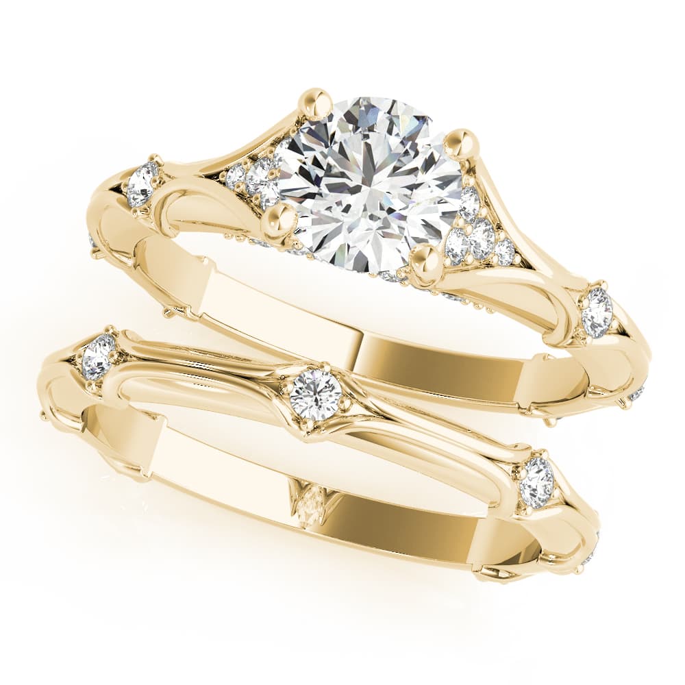 Vintage Hidden Halo Cluster Sides Engagement Ring, style 51108, On hand view in yellow gold
