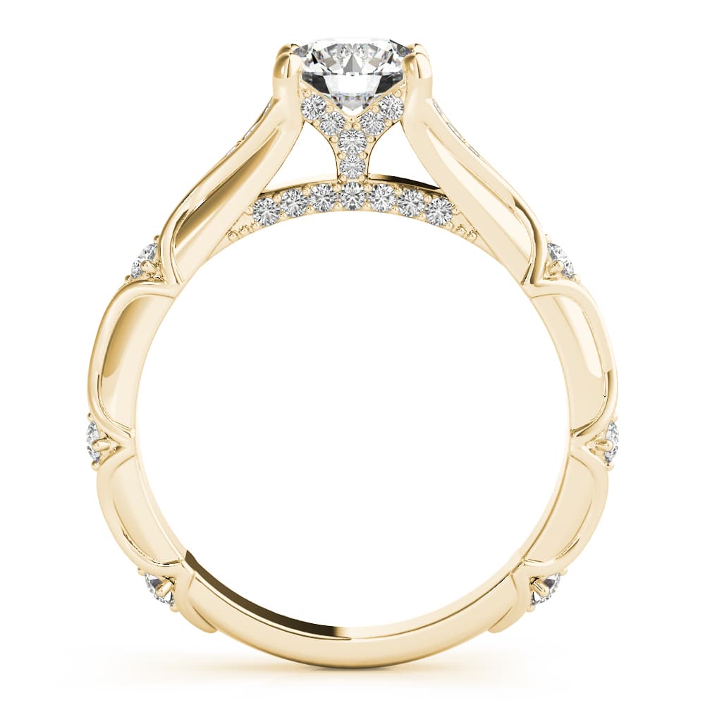 Vintage Hidden Halo Cluster Sides Engagement Ring, style 51108, Side view in yellow gold