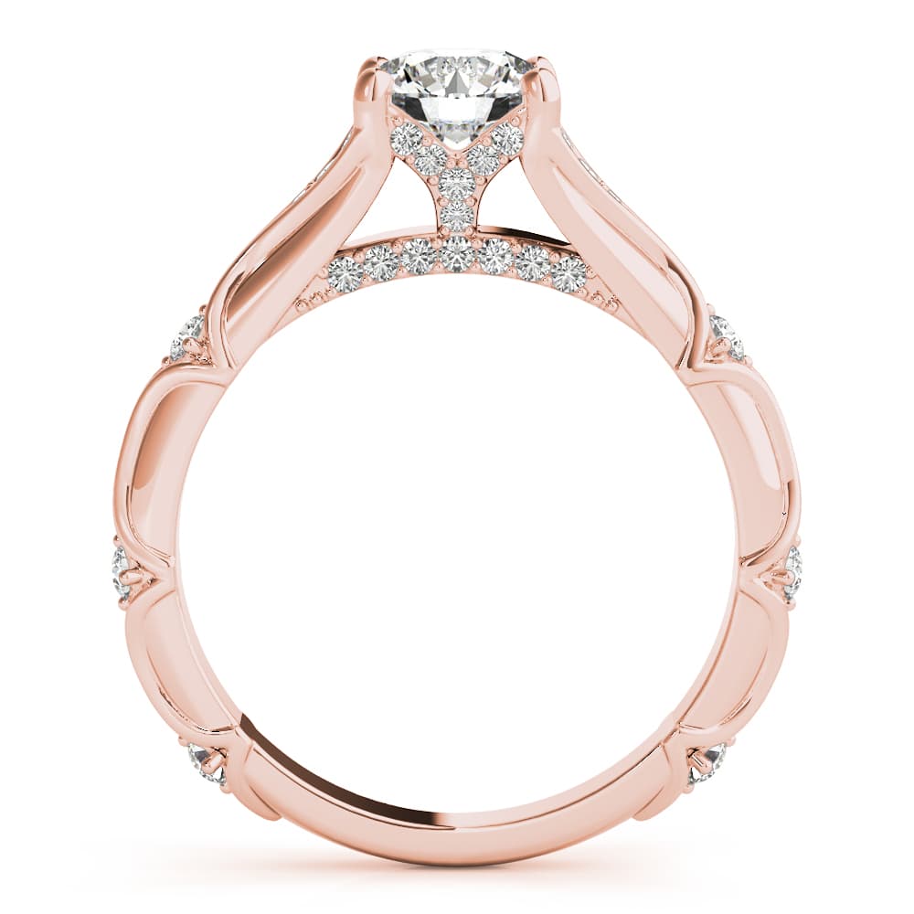 Vintage Hidden Halo Cluster Sides Engagement Ring, style 51108, Side view in rose gold