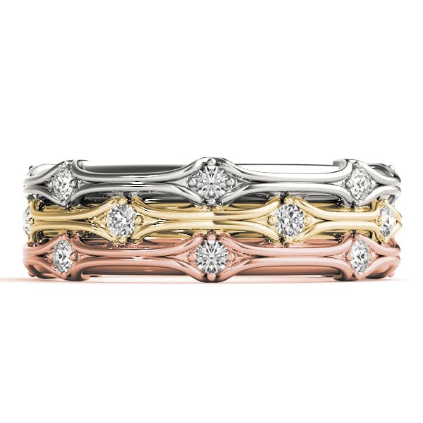 Stackable Accented Filigree Band (1/8 ct. tw.), Top view in white gold or platinum