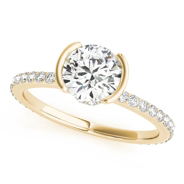 Accented Round Half Bezel Engagement Ring, style 51110, Front view in yellow gold