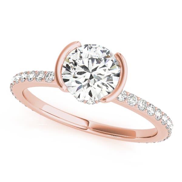 Accented Round Half Bezel Engagement Ring, style 51110, Front view in rose gold