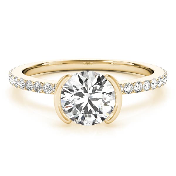 Accented Round Half Bezel Engagement Ring, style 51110, Angle view in yellow gold