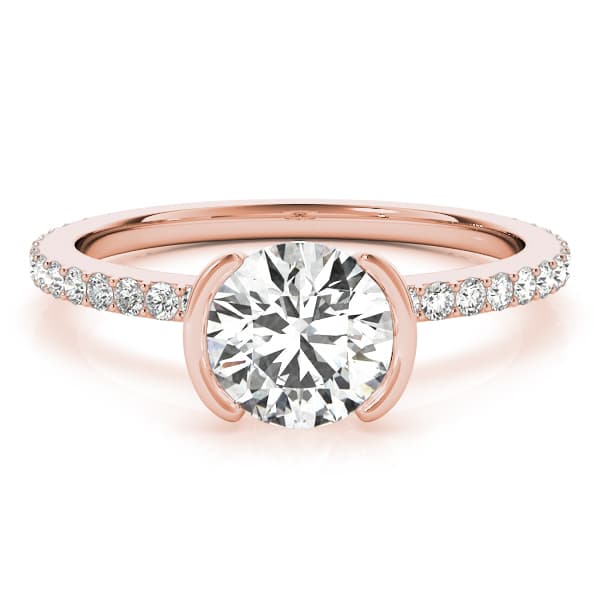 Accented Round Half Bezel Engagement Ring, style 51110, Angle view in rose gold
