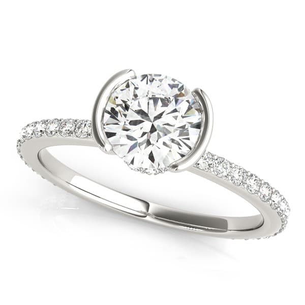 Accented Round Half Bezel Engagement Ring — style 51110 in 10k White Gold