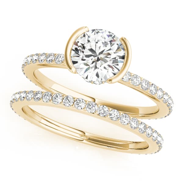 Accented Round Half Bezel Engagement Ring, style 51110, On hand view in yellow gold
