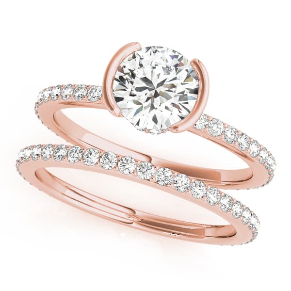 Accented Round Half Bezel Engagement Ring, style 51110, On hand view in rose gold