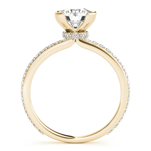 Accented Round Half Bezel Engagement Ring, style 51110, Side view in yellow gold