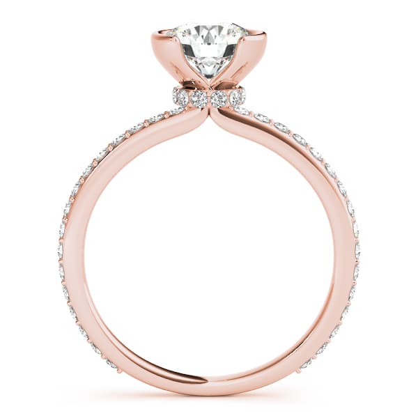 Accented Round Half Bezel Engagement Ring, style 51110, Side view in rose gold