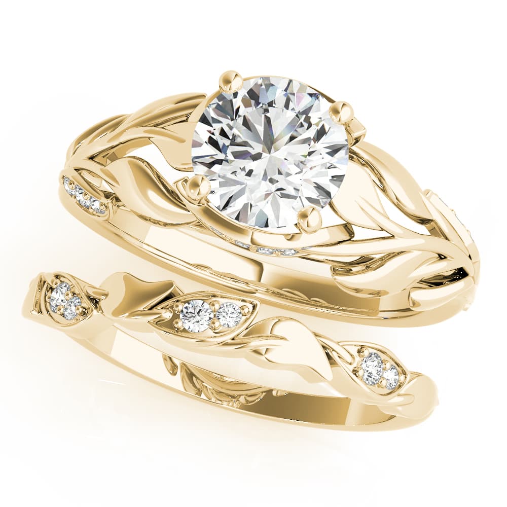 Nature Inspired Floral Leaves Engagement Ring, style 51113, On hand view in yellow gold