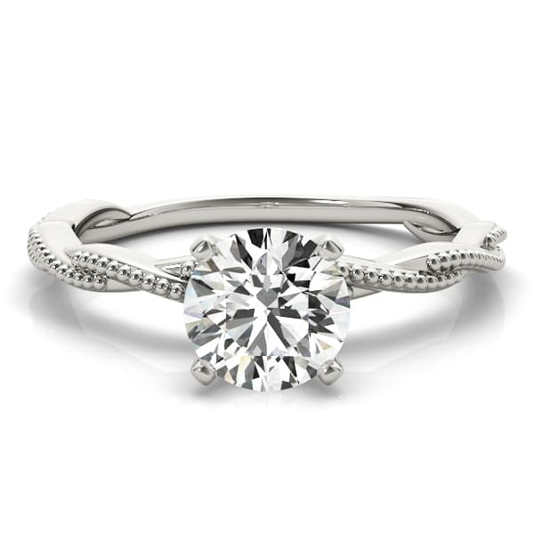 Twisting Milgrain Engagement Ring, style 51114, Angle view in white gold or platinum
