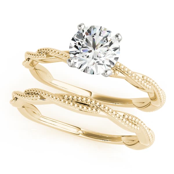 Twisting Milgrain Engagement Ring, style 51114, On hand view in yellow gold