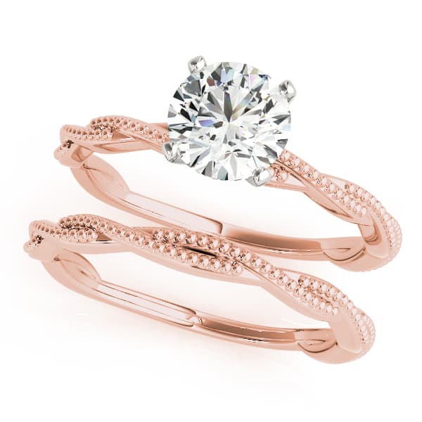 Twisting Milgrain Engagement Ring, style 51114, On hand view in rose gold