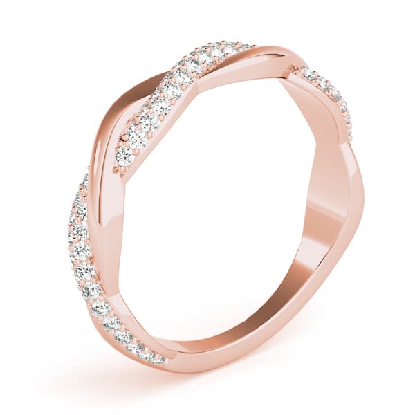 Double Row Pavé Twisted Shank Wedding Bands (0.4 ct. tw.), Angle view in rose gold