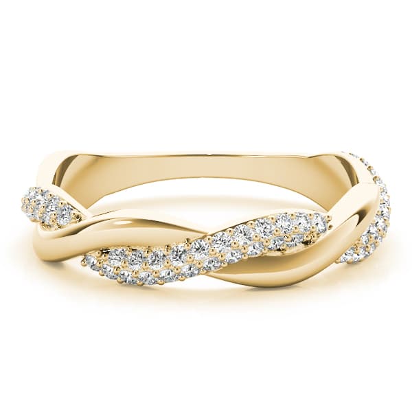 Double Row Pavé Twisted Shank Wedding Bands (0.4 ct. tw.), On hand view in yellow gold