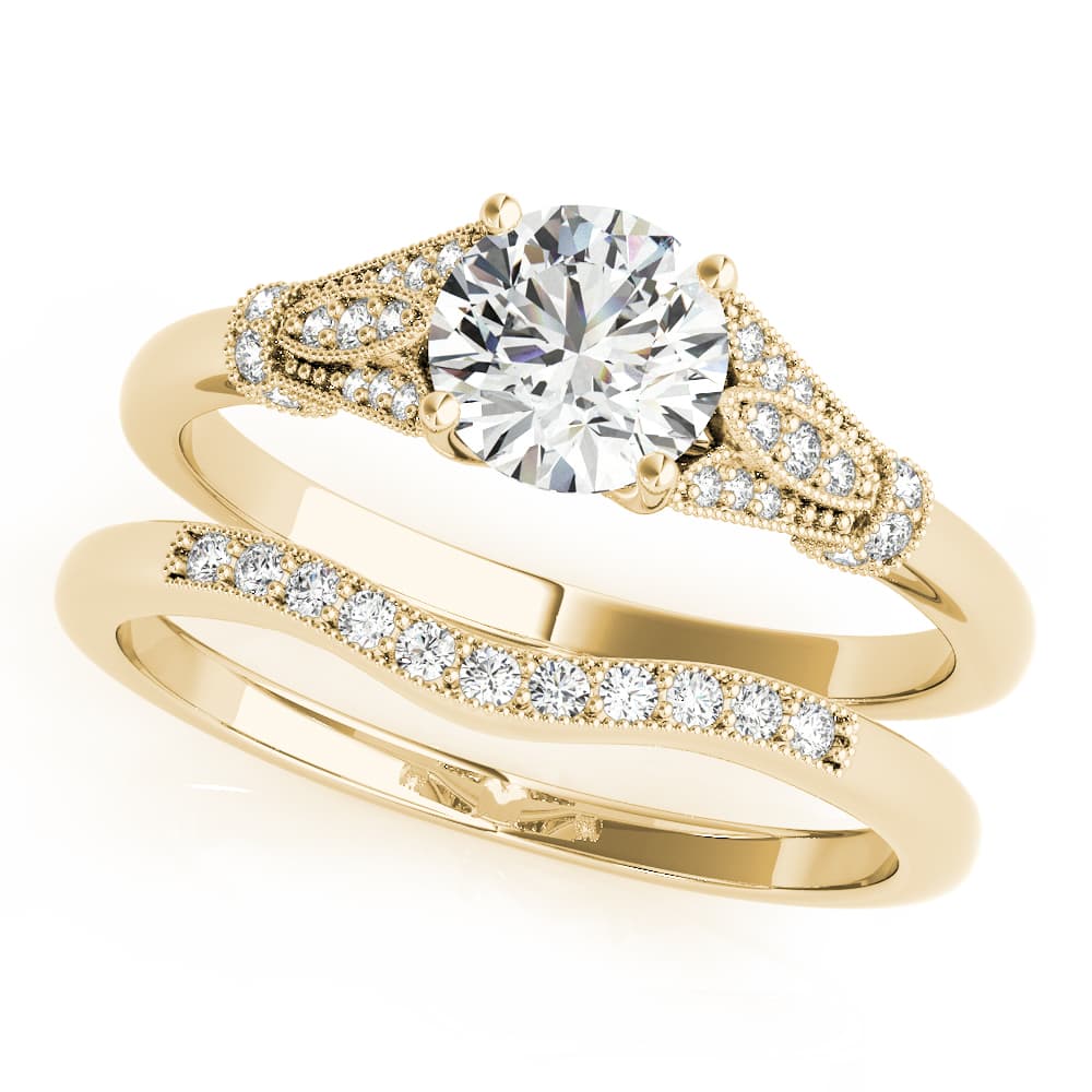 Vintage Marquise Milgrain Engagement Ring, style 51118, On hand view in yellow gold