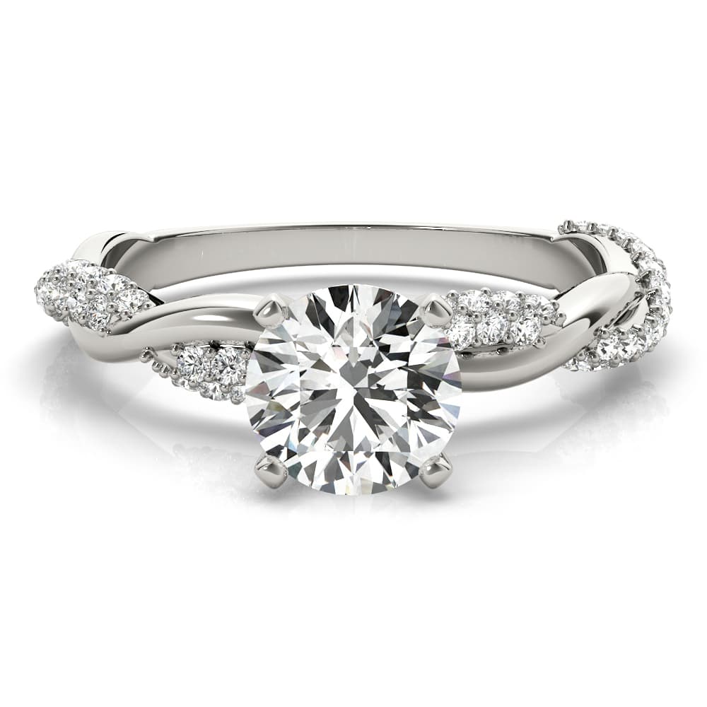Twisting Alternating Pavé Engagement Ring, style 51119, Top view in white gold or platinum