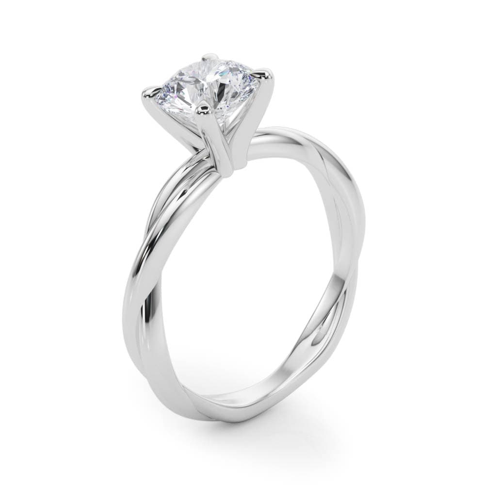 Twisted Shank Engagement Ring, style 51120, Angle view in white gold or platinum
