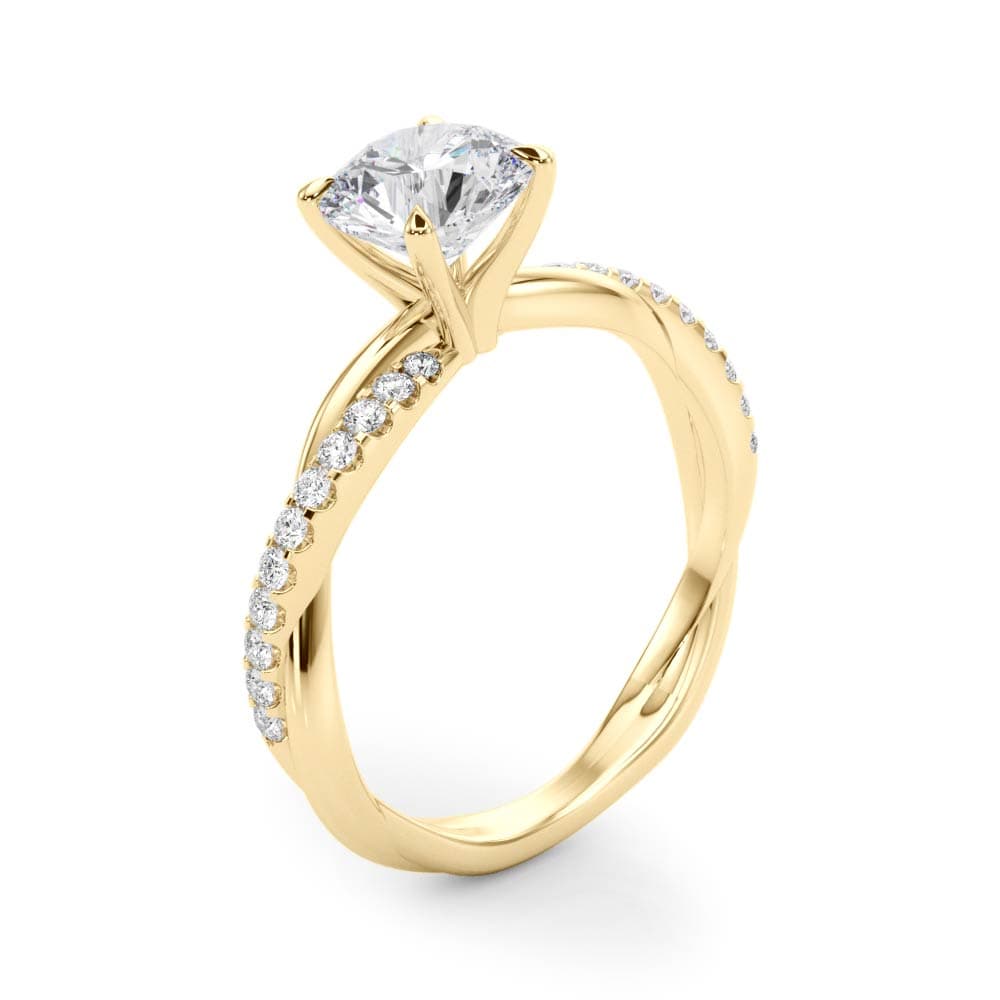 Twisting Diamond Accented Engagement Ring, style 51121, Angle view in yellow gold