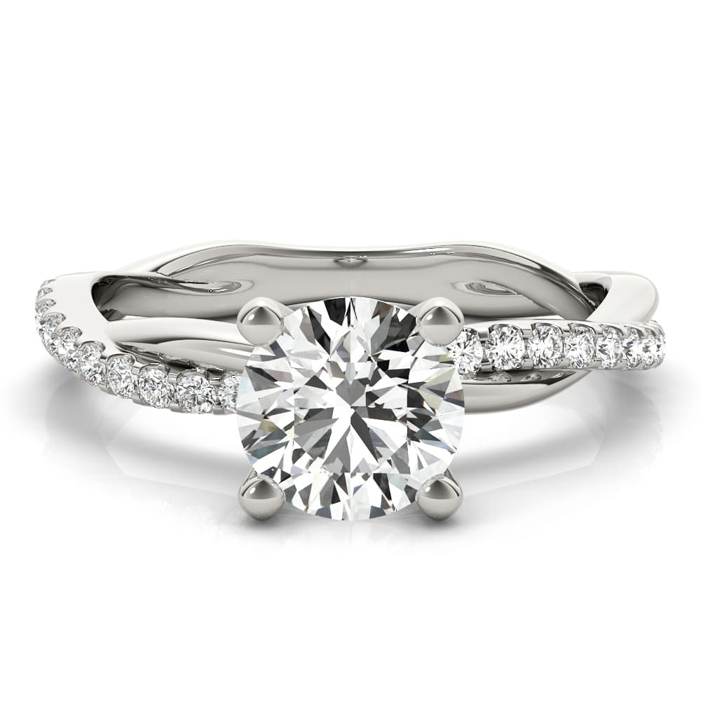 Twisting Diamond Accented Engagement Ring, style 51121, Top view in white gold or platinum