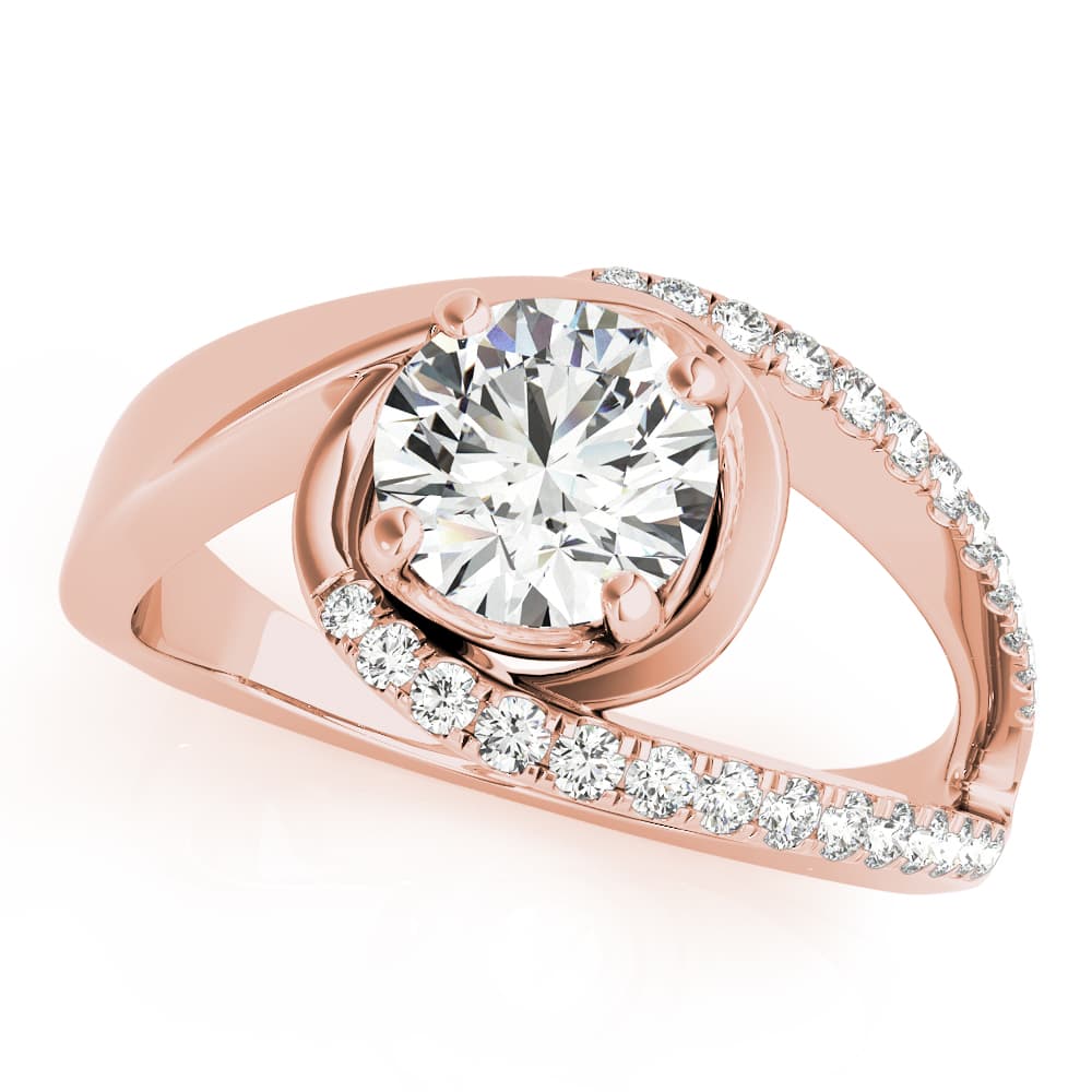 Bypass Euro Shank Engagement Ring, style 51130, Front view in rose gold