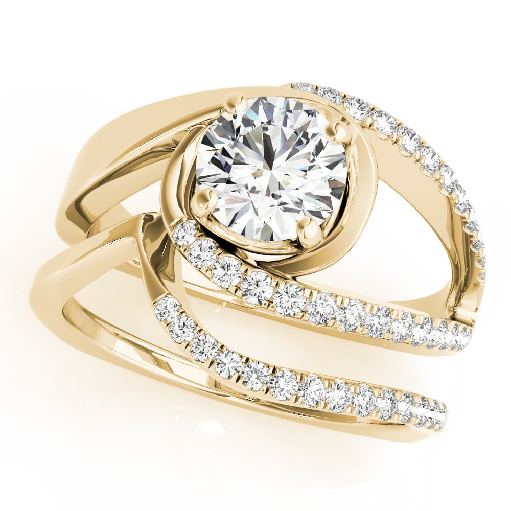 Bypass Euro Shank Engagement Ring, style 51130, On hand view in yellow gold