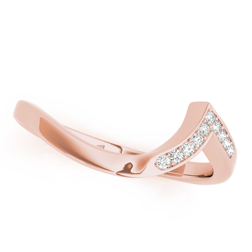 Channel Set Prong Curved Wedding Band (0.05 ct. tw.), Front view in rose gold