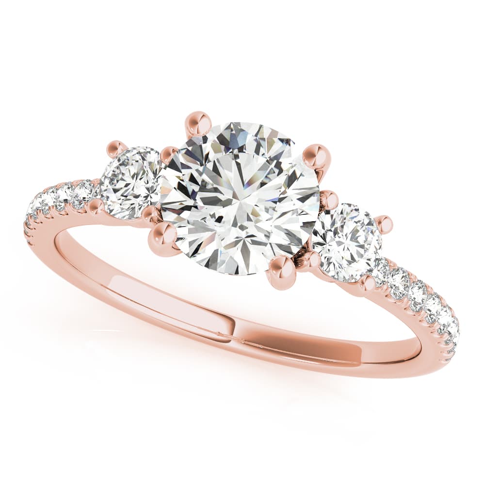 3-Stone Solitaire Split Prong Engagement Ring, style 51134, Front view in rose gold