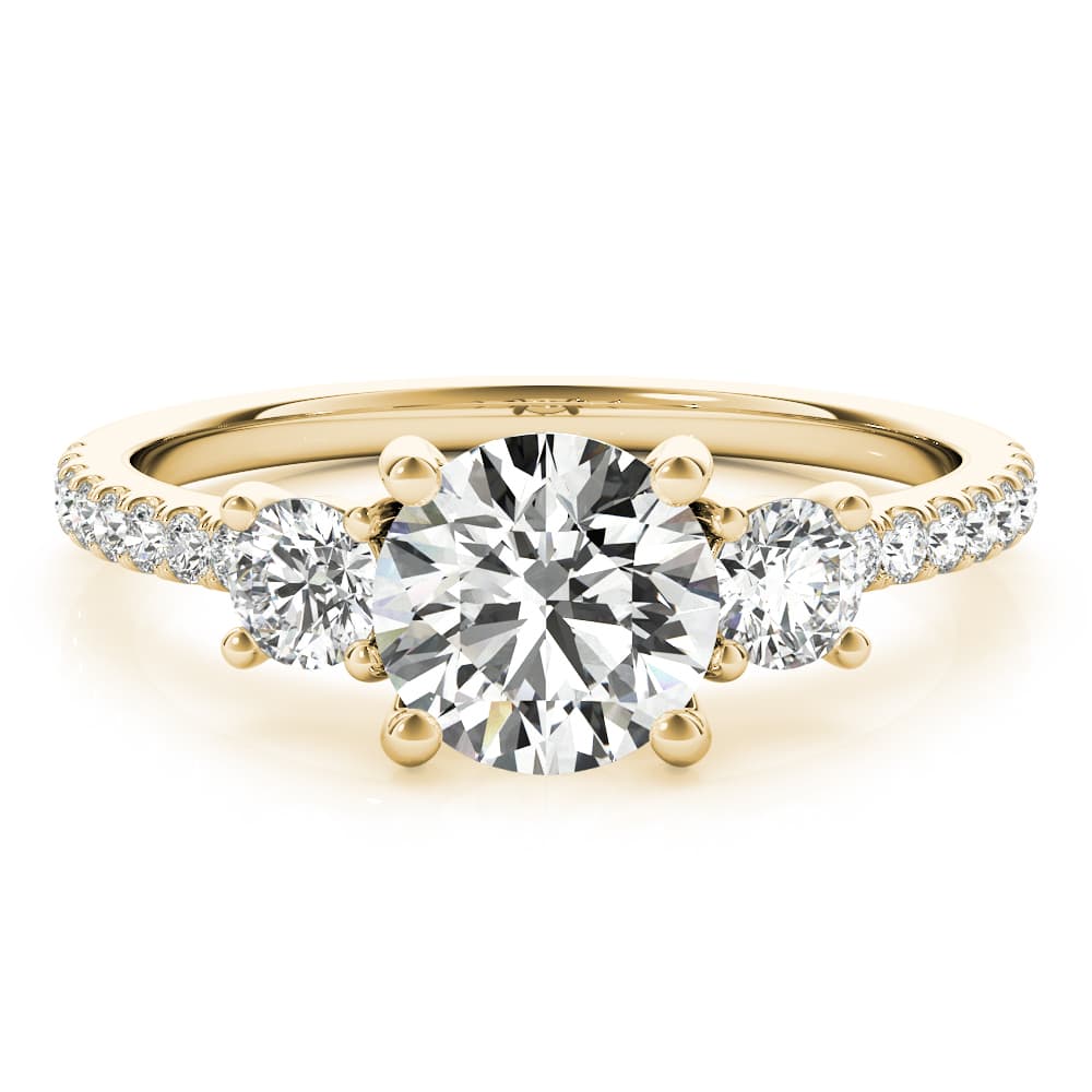 3-Stone Solitaire Split Prong Engagement Ring, style 51134, Angle view in yellow gold