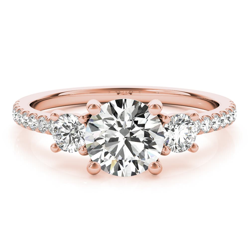 3-Stone Solitaire Split Prong Engagement Ring, style 51134, Angle view in rose gold