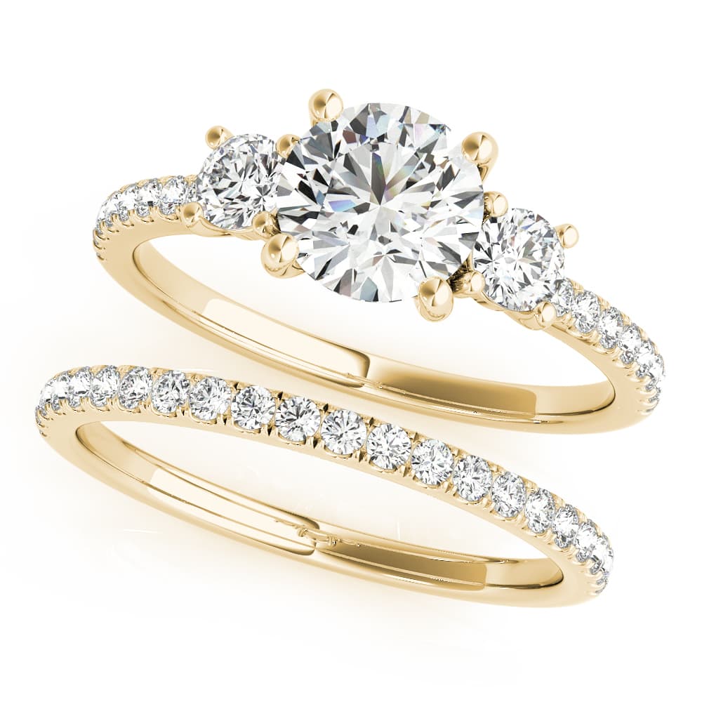 3-Stone Solitaire Split Prong Engagement Ring, style 51134, On hand view in yellow gold