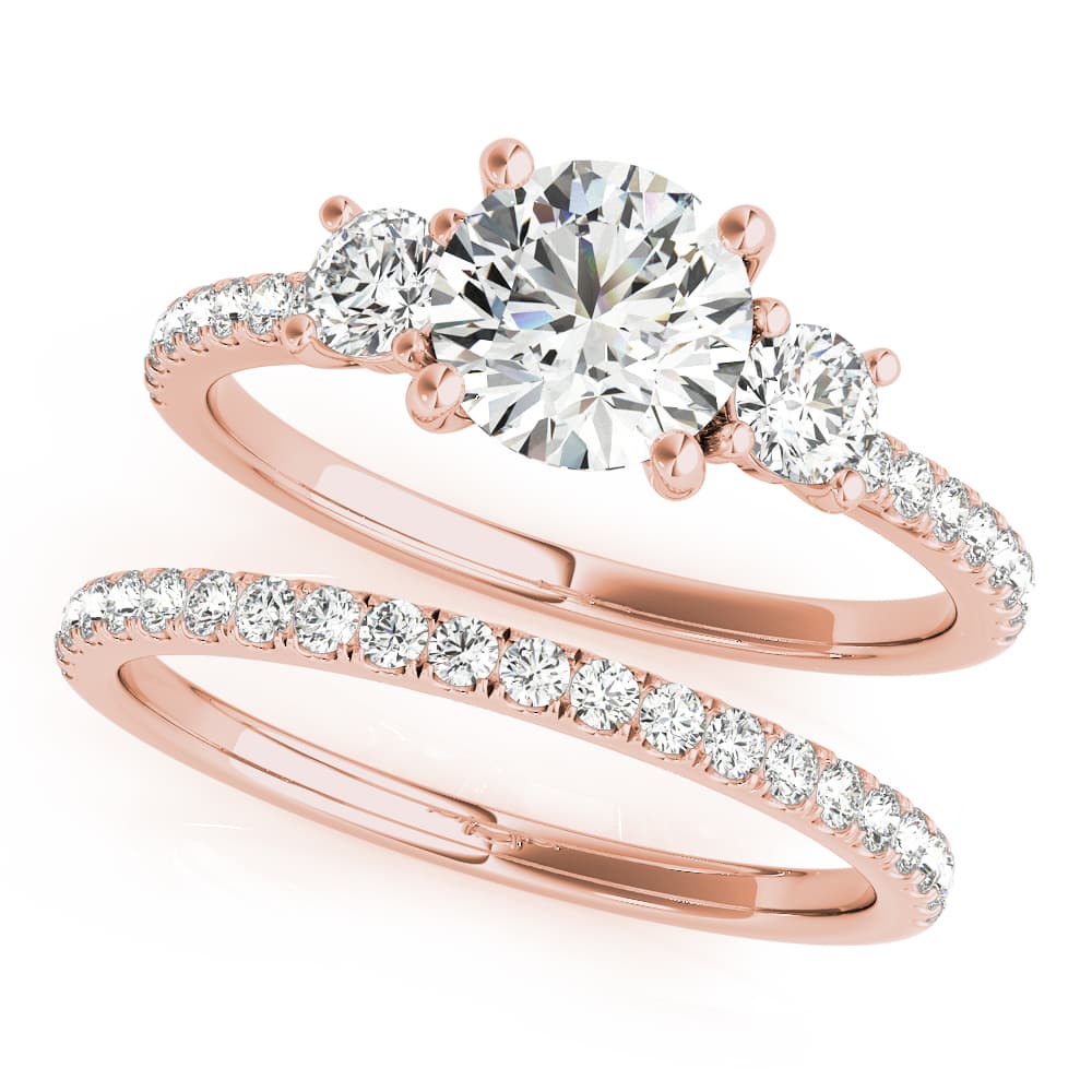 3-Stone Solitaire Split Prong Engagement Ring, style 51134, On hand view in rose gold