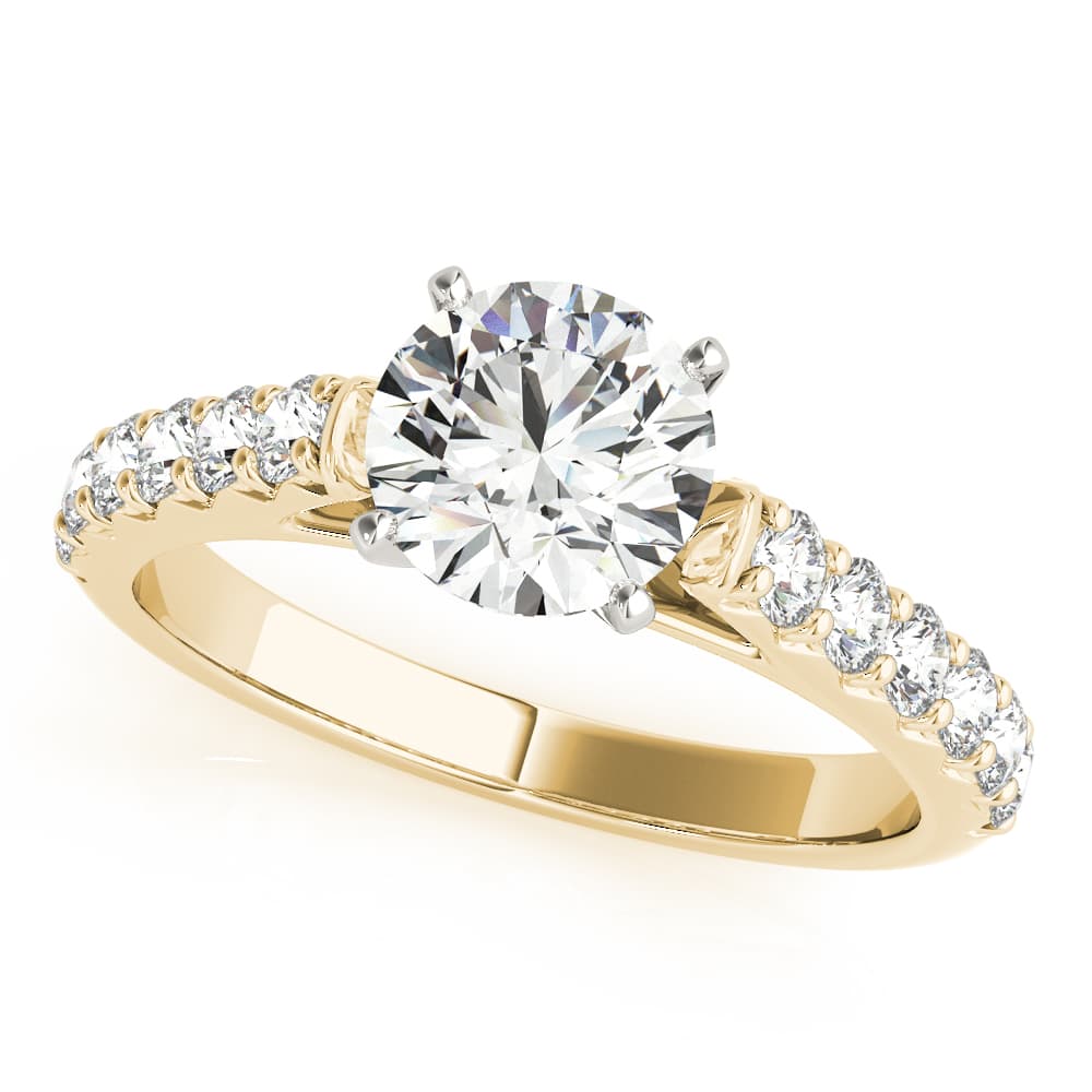 Single Row Cathedral Prong Set Engagement Ring, style 51135, Front view in yellow gold