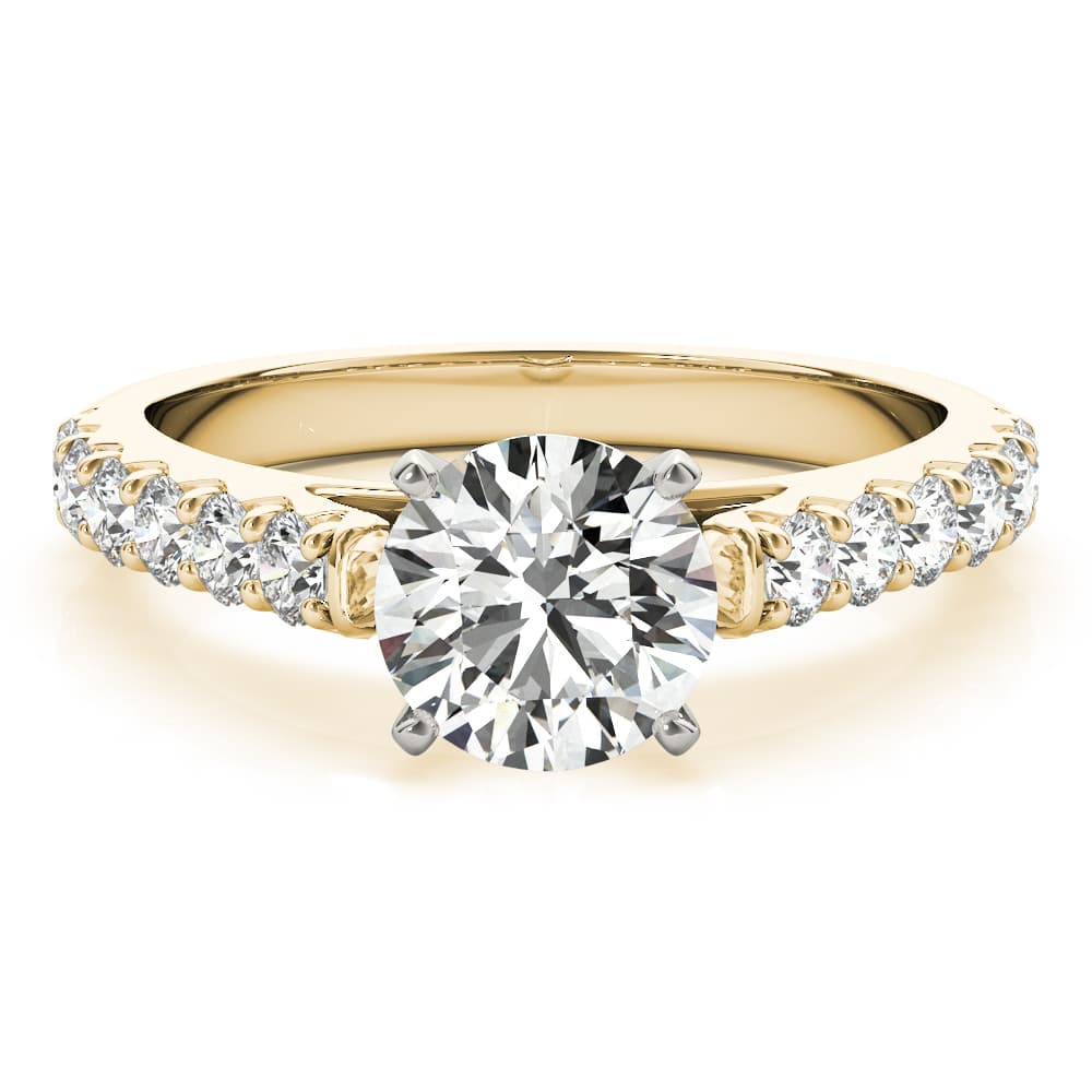 Single Row Cathedral Prong Set Engagement Ring, style 51135, Angle view in yellow gold
